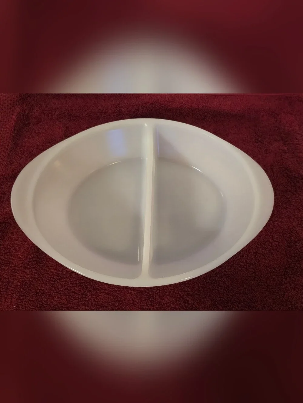 Vintage Glasbake White Milk Glass Oval Divided Casserole Dish J-2352